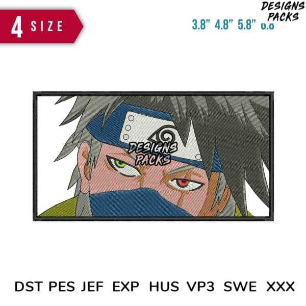 Anime character embroidery design with ninja headband, available in multiple sizes and formats