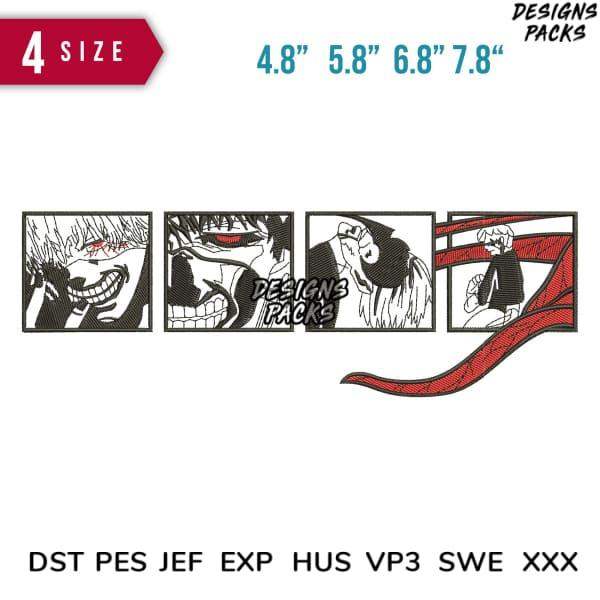 Anime-style embroidery designs in 4 sizes, compatible with DST PES JEF formats for instant download