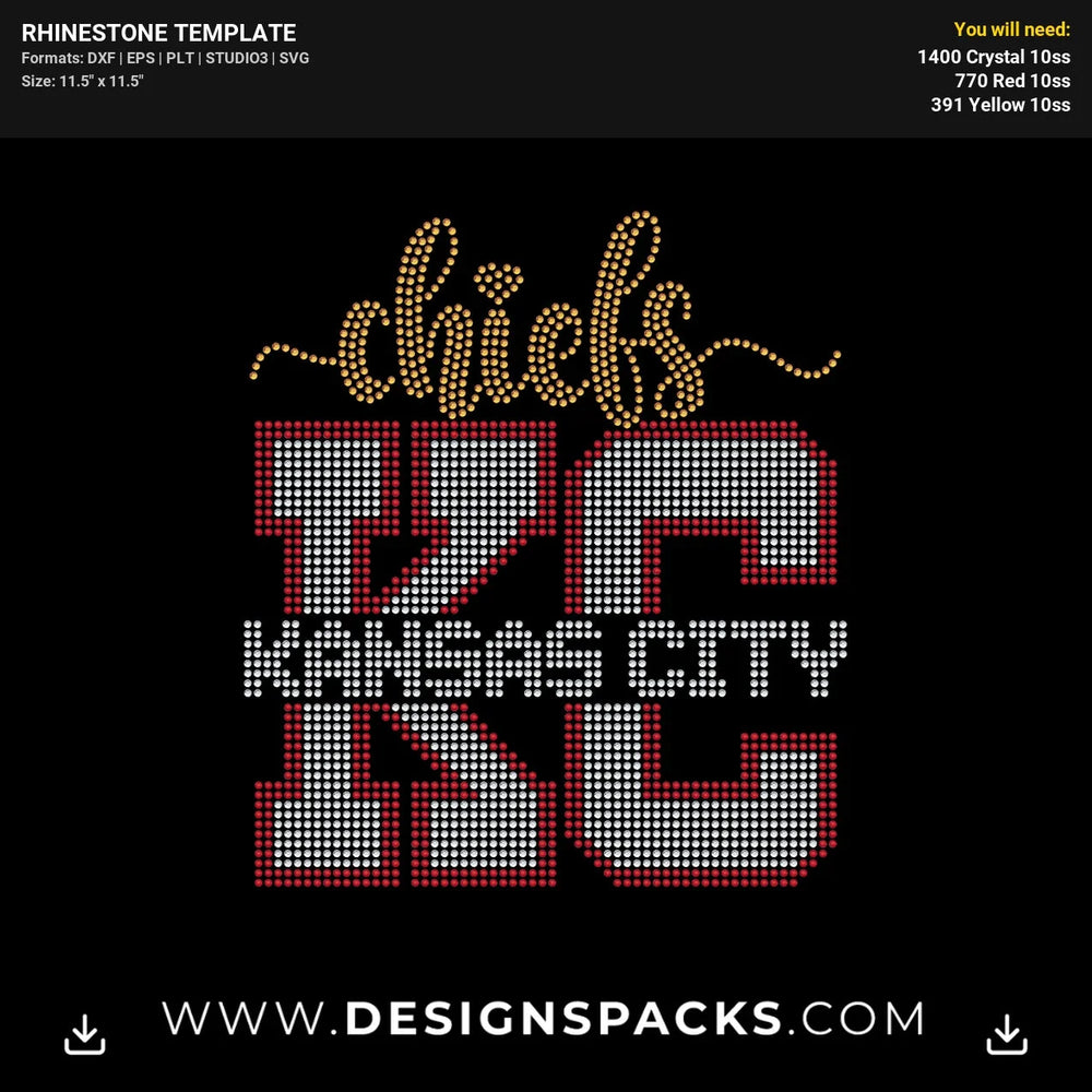 Kansas City Chiefs Big Kc Rhinestone Digital Template