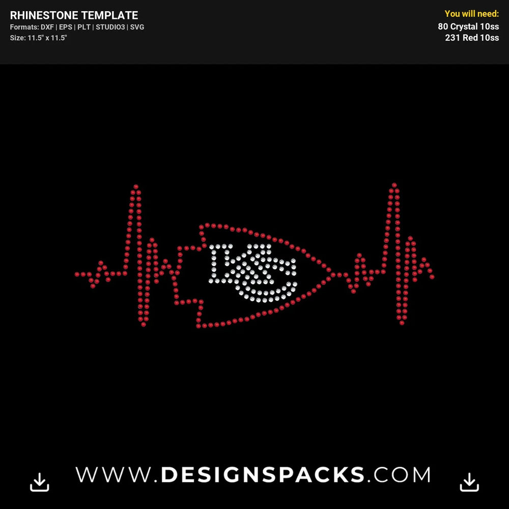 Kansas City Chiefs Heartline Rhinestone Digital Template