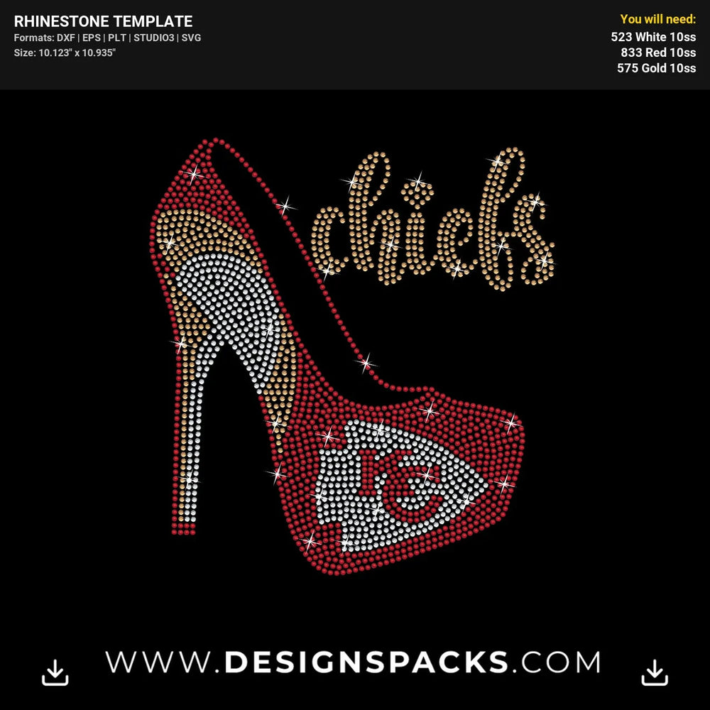 Kansas City Chiefs High Heel Logo Rhinestone Digital Template