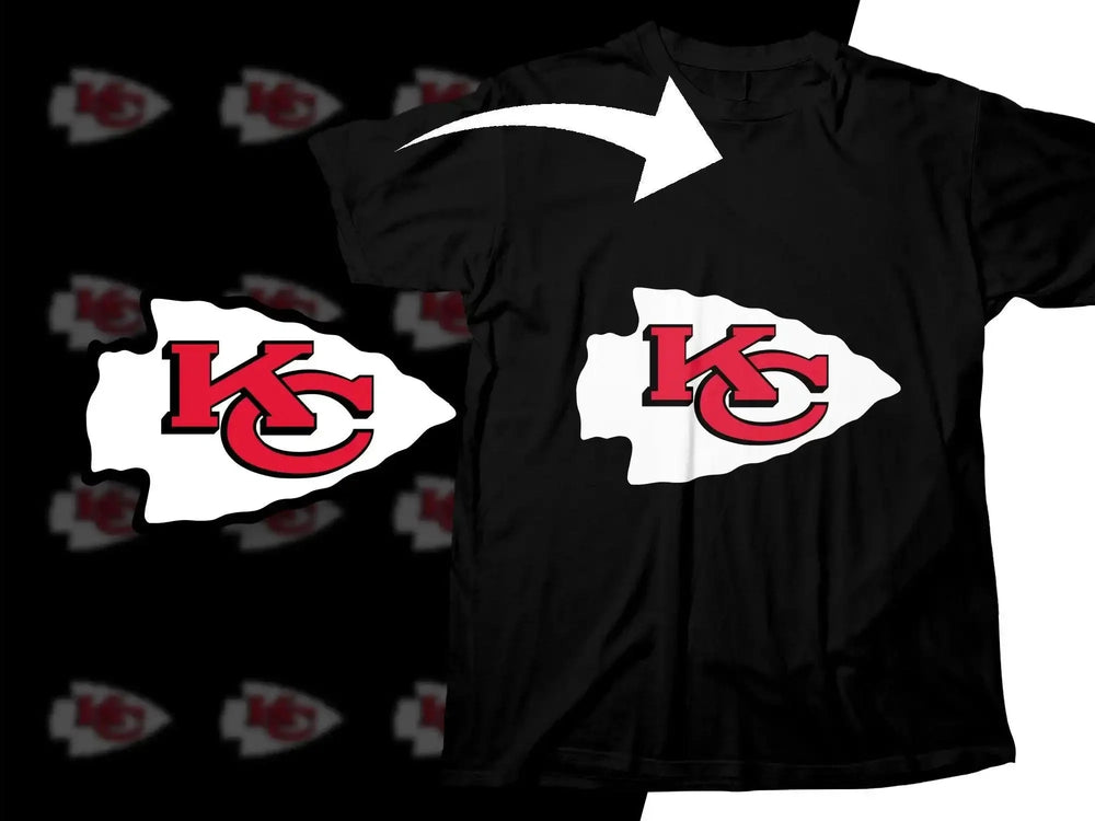 Kansas City Chiefs logo on black t-shirt, print-ready design for DTF/DTG