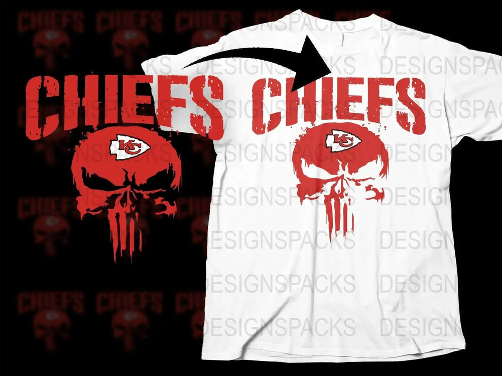 Kansas City Chiefs Inspired Skull Design T-Shirt, Red Grunge Graphic, Football Fan Apparel, Sporty Casual Wear