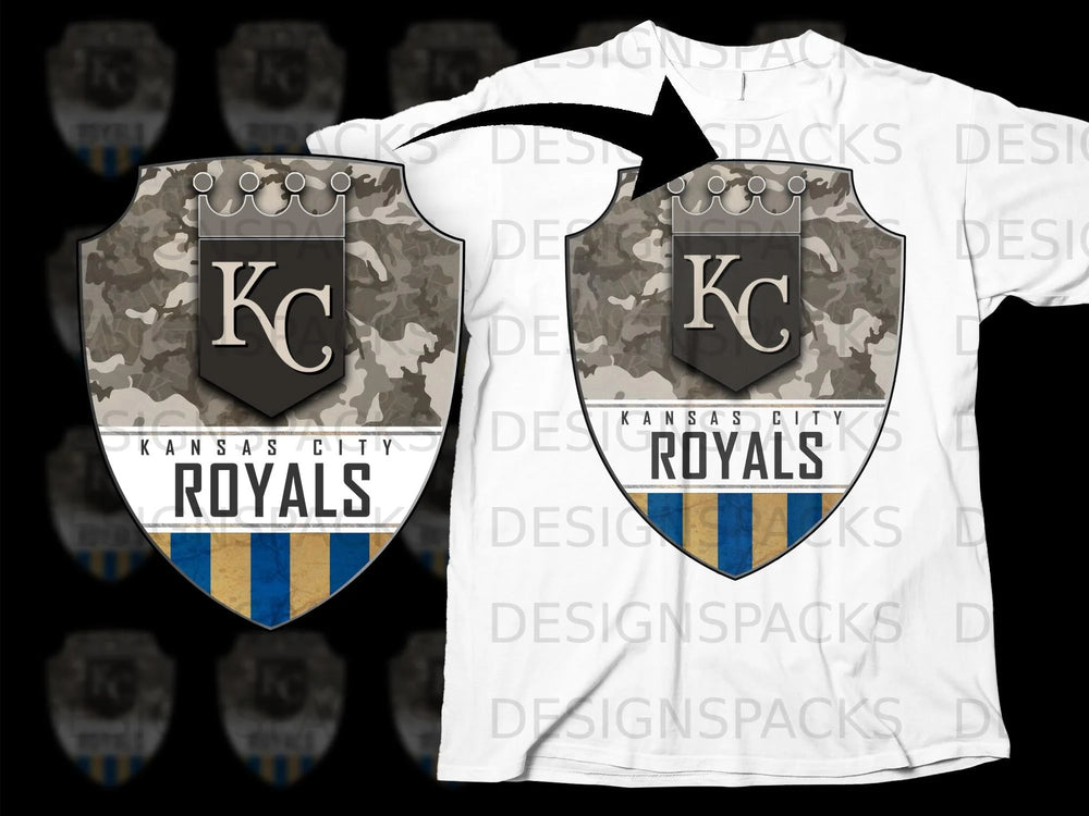 Kansas City Royals logo featuring a shield with camouflage pattern and crown.