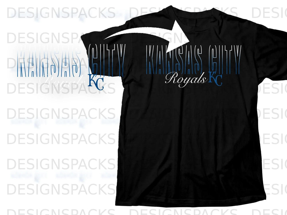 Black t-shirt with "Kansas City Royals KC" graphically displayed.