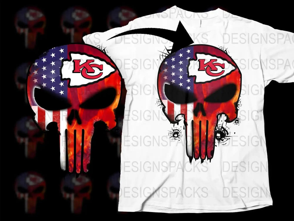 Kansas City Skull Melange American Flag Png Digital Download