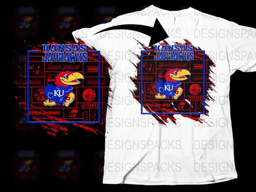 Kansas Jayhawks T-Shirt, KU College Basketball Graphic Tee, Vintage Style Red and Blue Design
