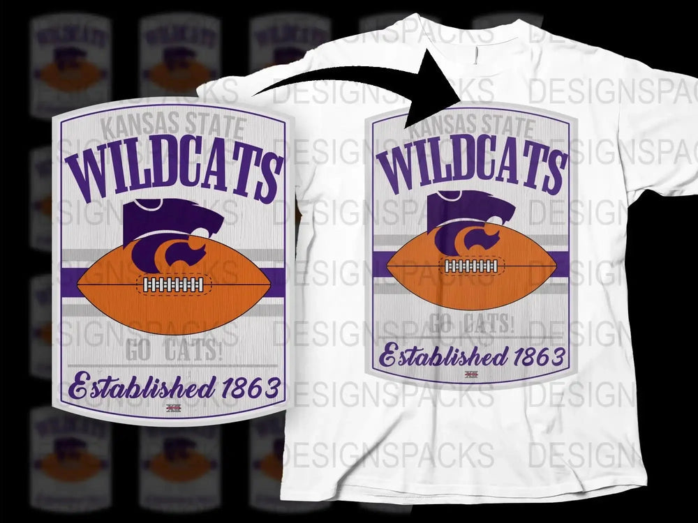 Kansas State Wildcats T-Shirt, White and Purple Sport Tee, College Football Apparel, Established 1863 Graphic Shirt