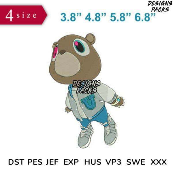 Cute bear embroidery design in 4 sizes, compatible with DST PES JEF formats for instant download.