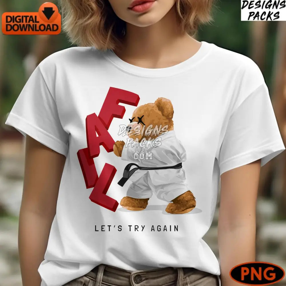 Karate Teddy Bear Digital Png Cute Martial Arts Illustration Instant Download For Crafts And