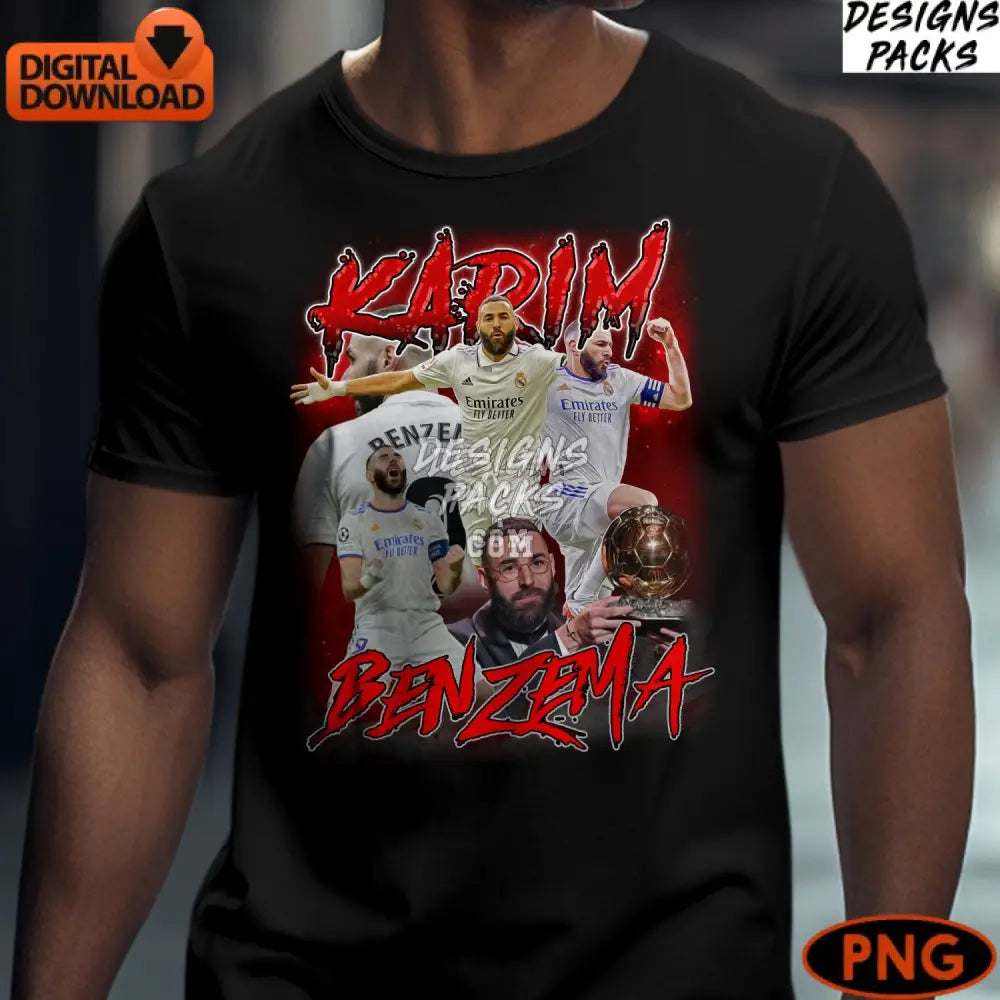 Karim Benzema Digital Real Madrid Soccer Star Collage Instant Download Png