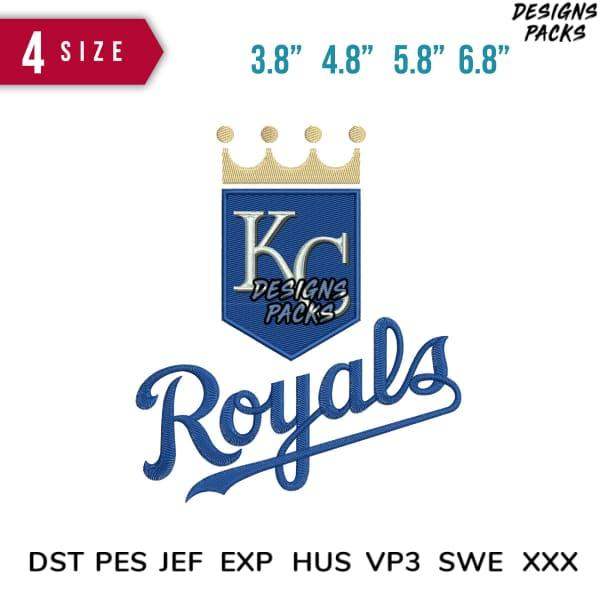 KC Royals embroidery design with crown, 4 sizes, PES DST JEF formats for instant download