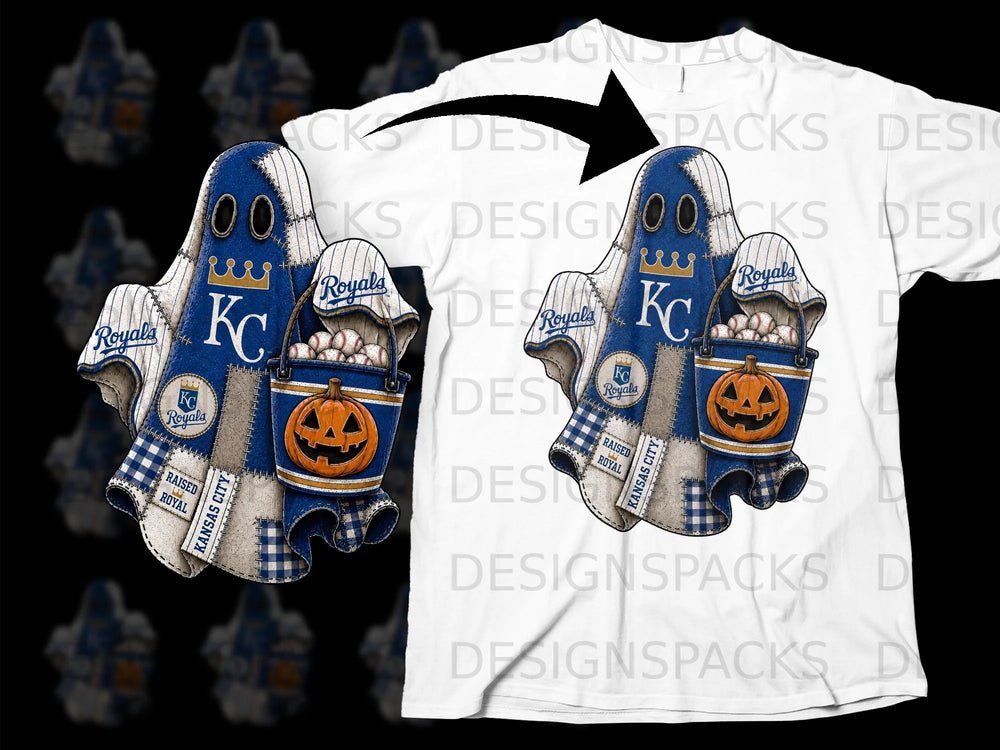 Kansas City Royals ghost holding a bucket of baseballs and pumpkin