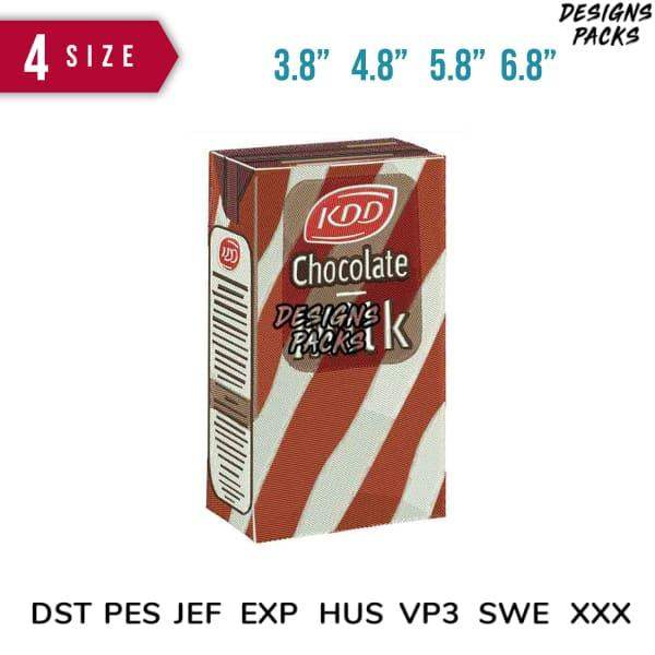Chocolate milk carton design for embroidery, available in 4 sizes, compatible with DST PES JEF formats