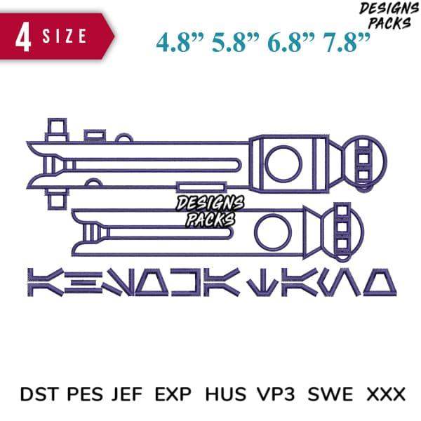 Star Wars lightsaber embroidery design in 4 sizes, compatible with DST, PES, JEF, EXP, HUS, VP3, SWE, XXX formats
