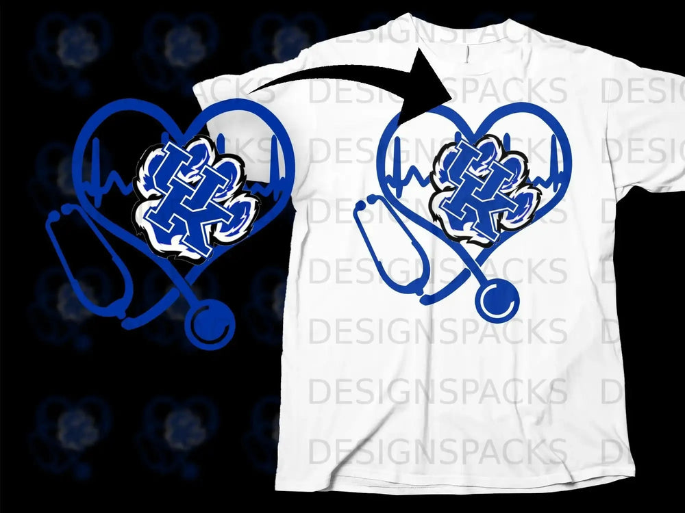 Heartbeat Stethoscope With Blue Paw Print Design Shirt