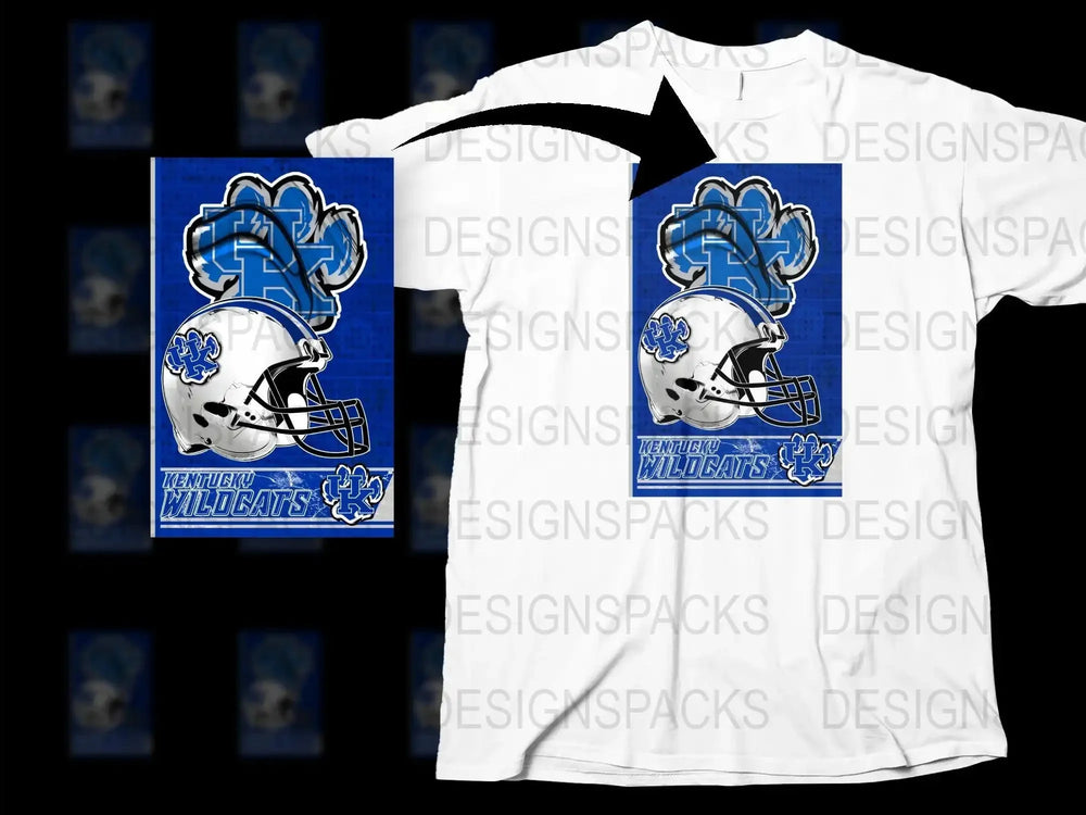 Kentucky Wildcats Football Helmet Design T-Shirt, Blue and White Graphic Tee, Sports Fan Apparel