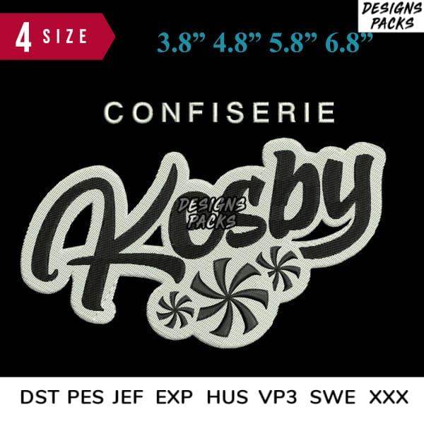 Kosby Confiserie embroidery design in 4 sizes, print-ready PES DST JEF formats for tumbler or apparel