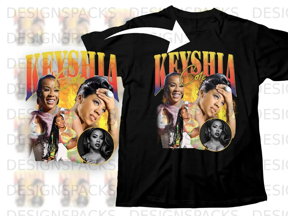 Black t-shirt with graphic of Keyshia Cole and "Keyshia Cole" text.