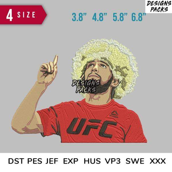UFC fighter embroidery design in 4 sizes, DST PES JEF formats for instant download
