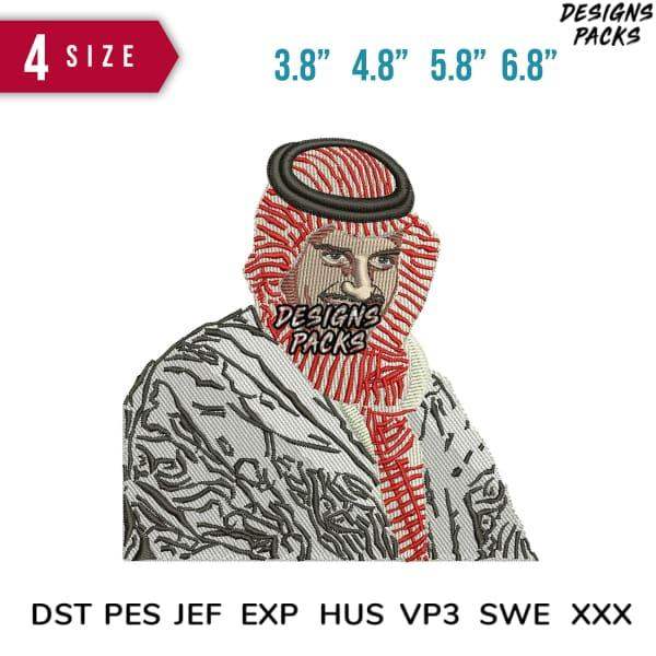 Arab man embroidery design in 4 sizes, PES DST formats, print-ready for apparel
