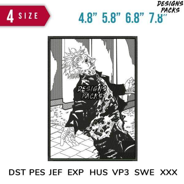 Anime character embroidery design in 4 sizes, DST PES formats, print-ready for DTG/DTF
