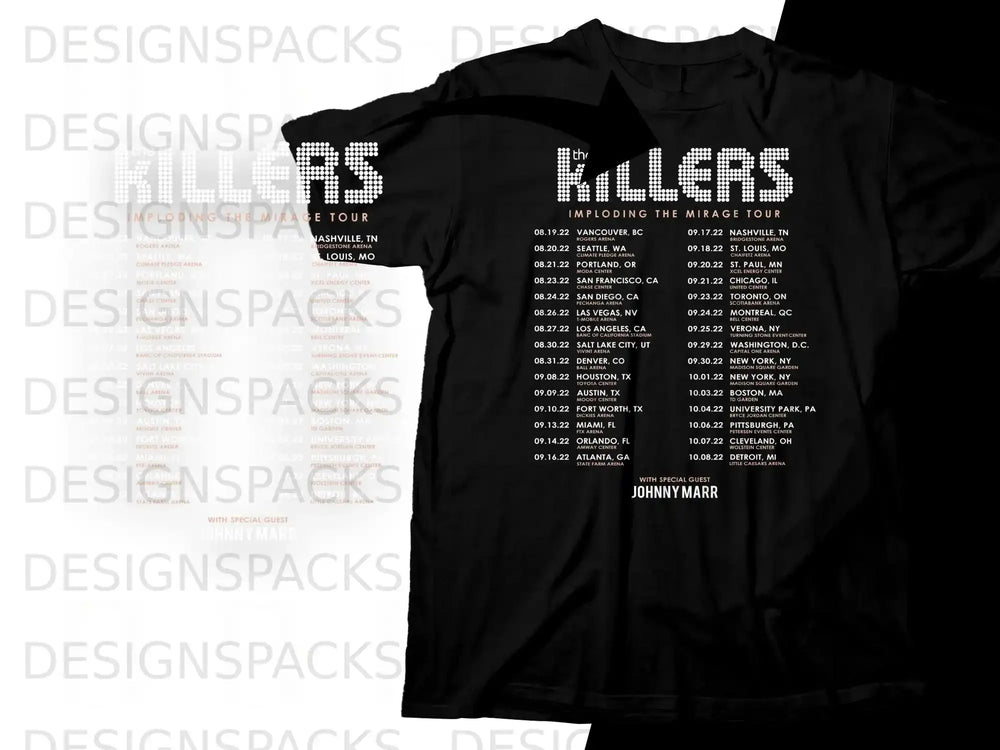 The Killers Imploding the Mirage Tour dates and cities for August, September, and October.