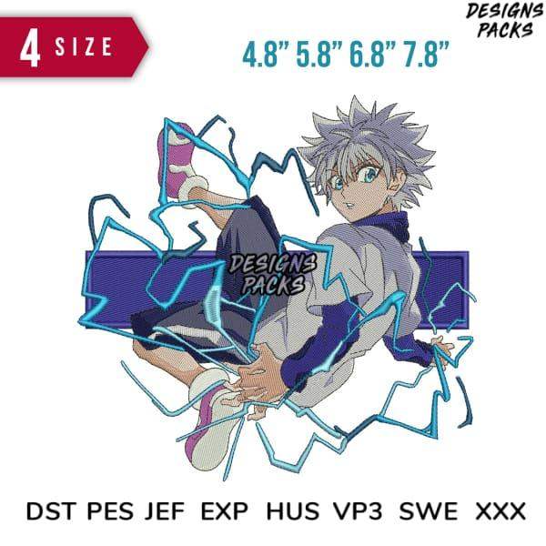 Anime character embroidery design with electric effects, available in multiple sizes and formats
