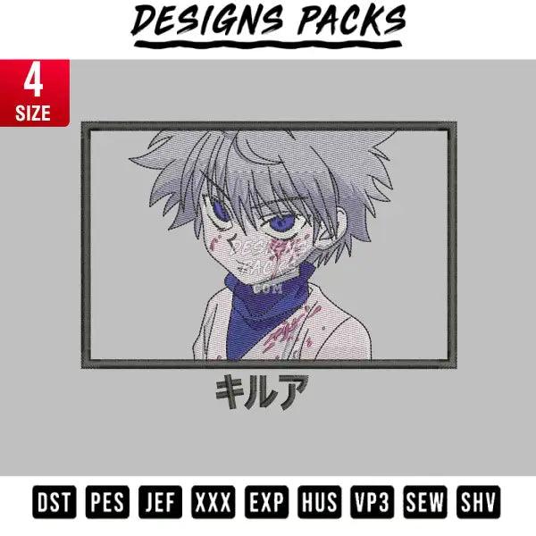 Killua rectangle blood Embroidery Design 3,8", 4.8", 5.8", 6.8"