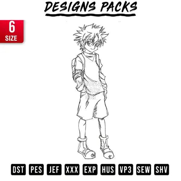 killua z scribble Embroidery Design 4x4, 6x6, 5x7, 6x10, 7x11, 9x9 (hoop)