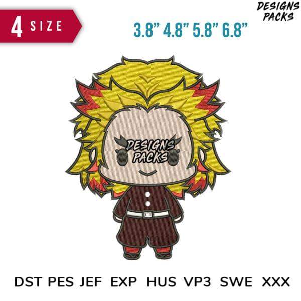 Chibi anime character embroidery design in 4 sizes, compatible with DST PES JEF formats for instant download.