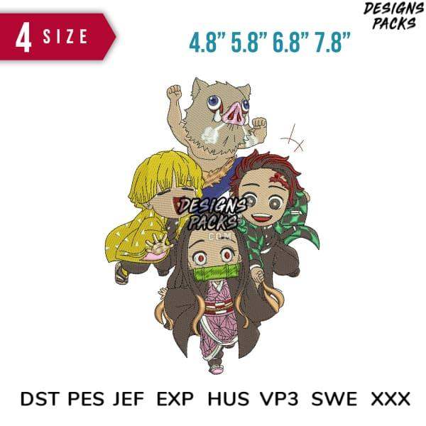 Anime character embroidery design bundle in 4 sizes, compatible with DST PES JEF formats for instant download