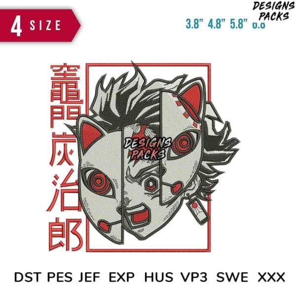 Anime cat mask embroidery design in PES, DST, EXP formats – 4 sizes, print-ready for DTG/DTF