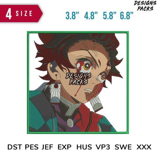 Demon Slayer Tanjiro embroidery design in 4 sizes, DST PES formats, anime character for apparel