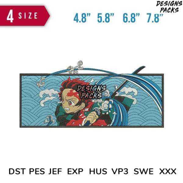 Anime character embroidery design in 4 sizes, print-ready formats for DTG/DTF, tumbler wraps