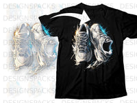 Load image into Gallery viewer, Black t-shirt featuring a graphic of two white running shoes with a splash effect.
