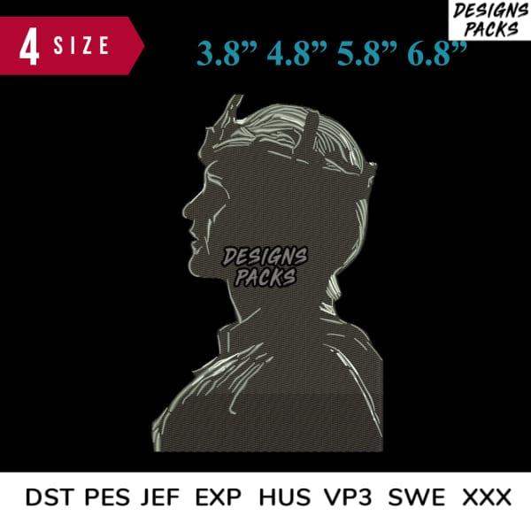 Embroidery design silhouette with 4 size options, compatible with DST PES JEF formats