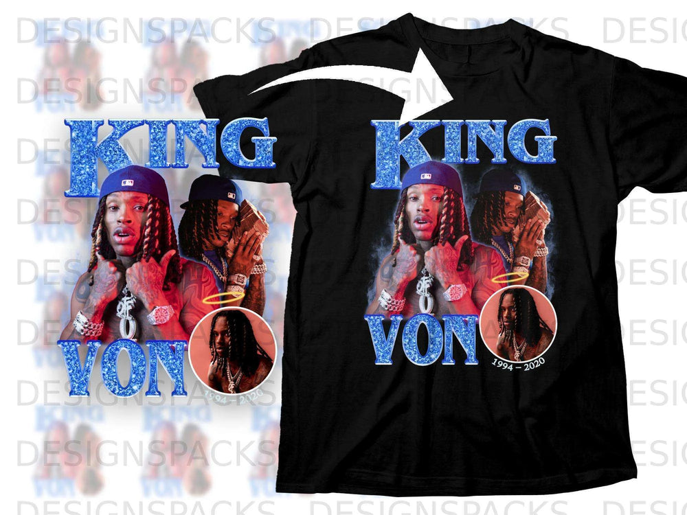 Black t-shirt with King Von graphic and "1994-2020" dates.