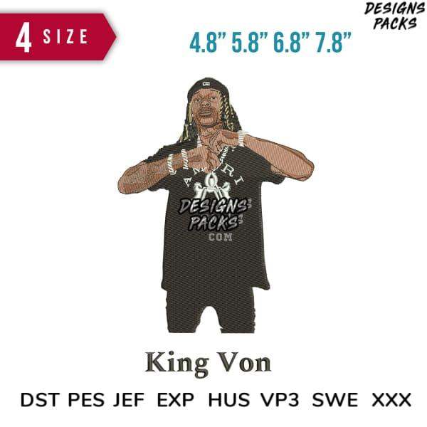 King Von embroidery design in 4 sizes, DST PES JEF formats, print-ready for shirts