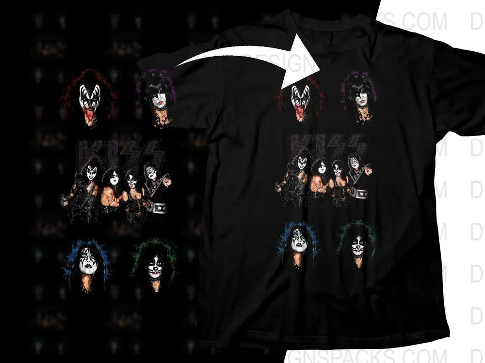 Kiss Band Members Face Art and Logo Rock Png Halftone Digital Download
