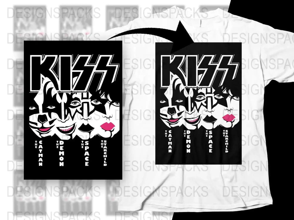 Kiss Iconic Rock Band Members Faces Graphic Print Png Design Digital Download