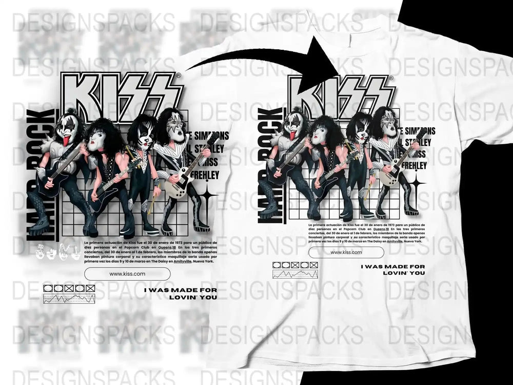 Kiss Rock Band Members I Was Made For Lovin' You Rock And Roll Funny Caricature Png Design Digital Download