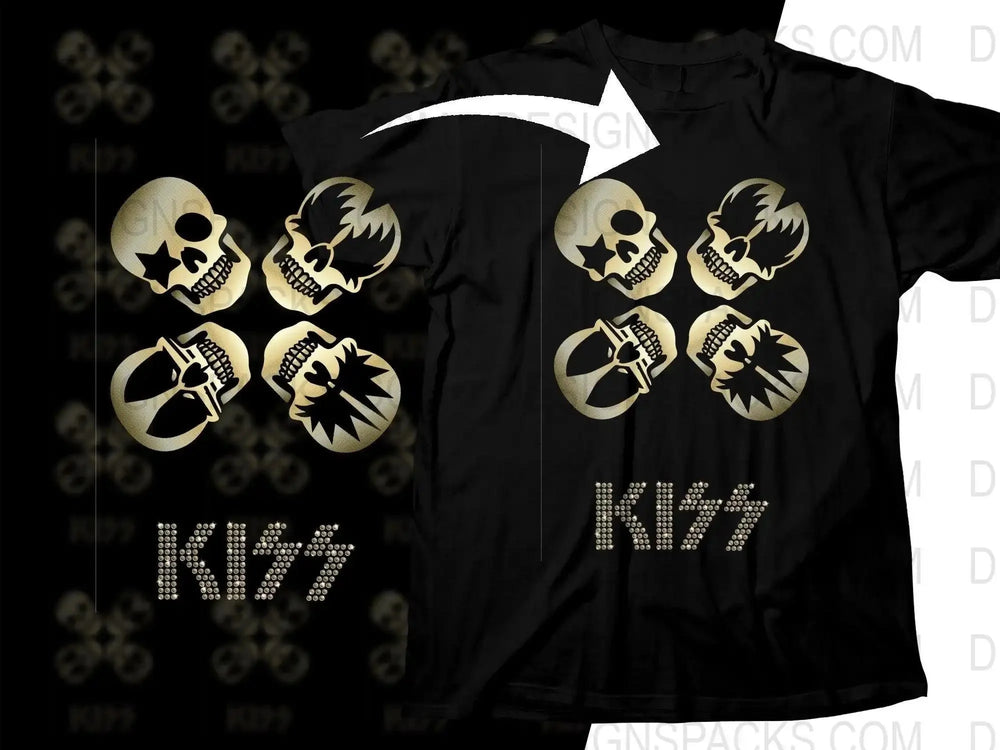 Kiss Unique Skull Design Band Rocks Png Halftone Digital Download