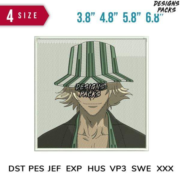 Anime character embroidery design with striped hat, available in 4 sizes & multiple formats for instant download