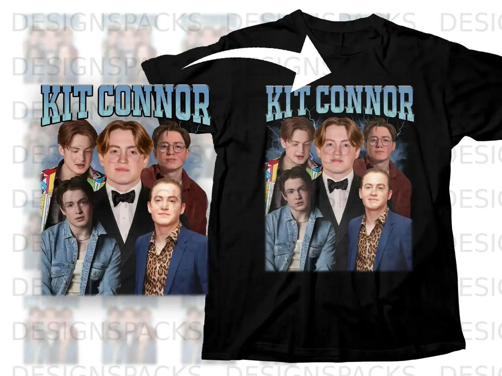 Kit Connor's portrait on a black t-shirt with "Kit Connor" text.