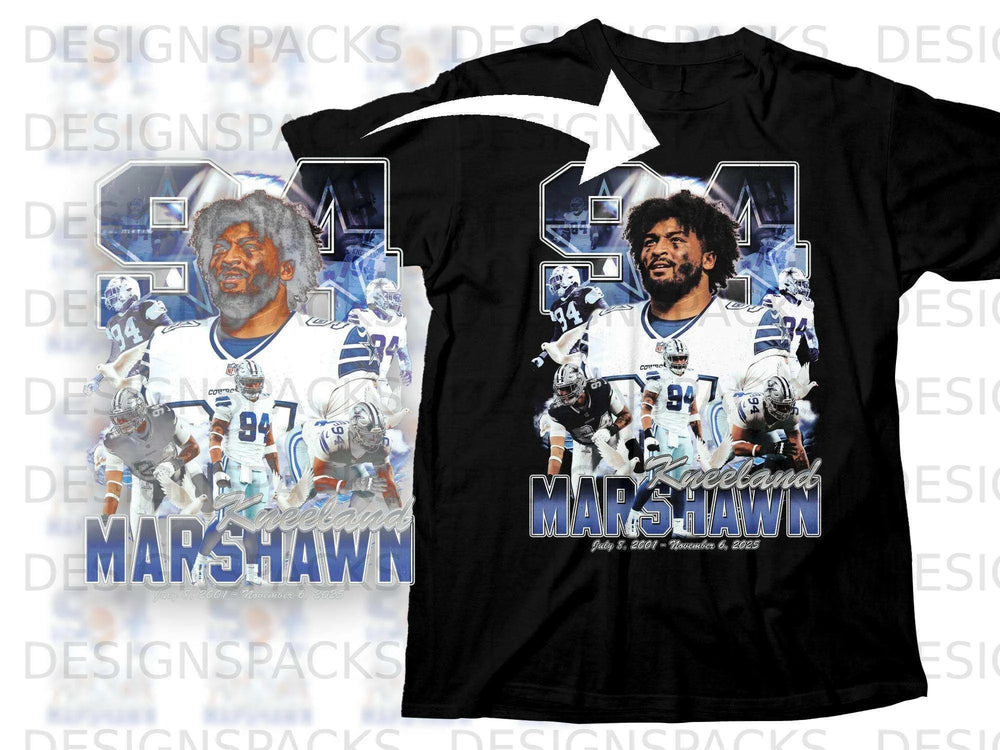 Dallas Cowboys jersey with "MARSHAWN KNEELAND 94" and dates.