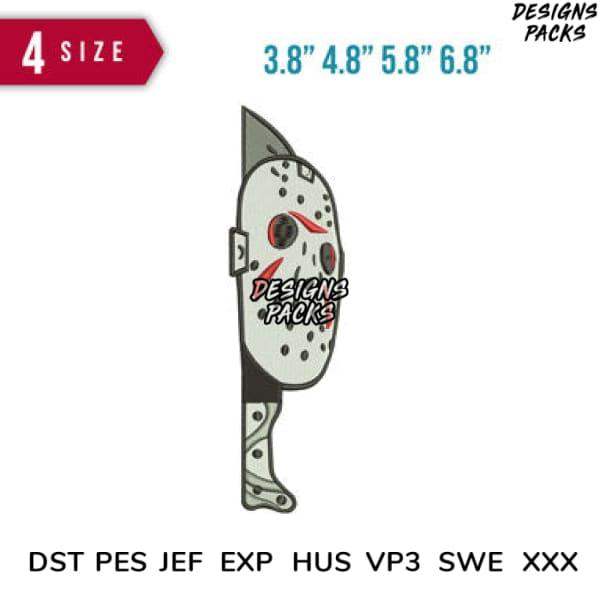 Hockey mask design for embroidery, available in 4 sizes, compatible with DST PES JEF formats