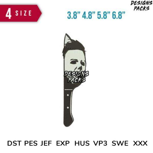 Halloween Michael Myers knife design in 4 sizes, embroidery formats DST PES JEF EXP for DTG, DTF, tumbler wraps