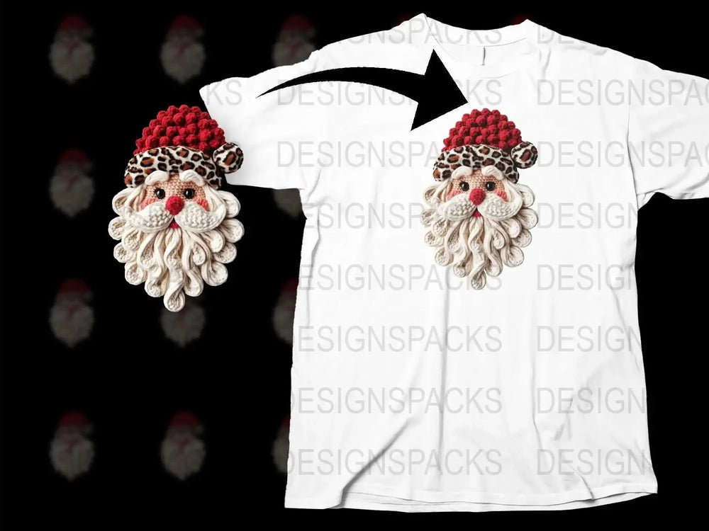 Festive Santa Claus Face Crochet Pattern T-shirt, Holiday Apparel, Unique Christmas Gift Idea, Unisex White Tee