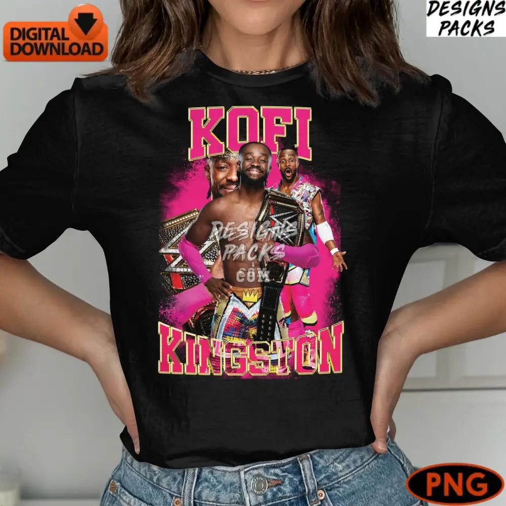 Kofi Kingston Wrestling Star Champion Fan Art Instant Download Png File